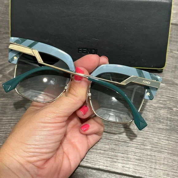 Fendi Blue and Green Striped Sunglasses - Picture 5 of 6